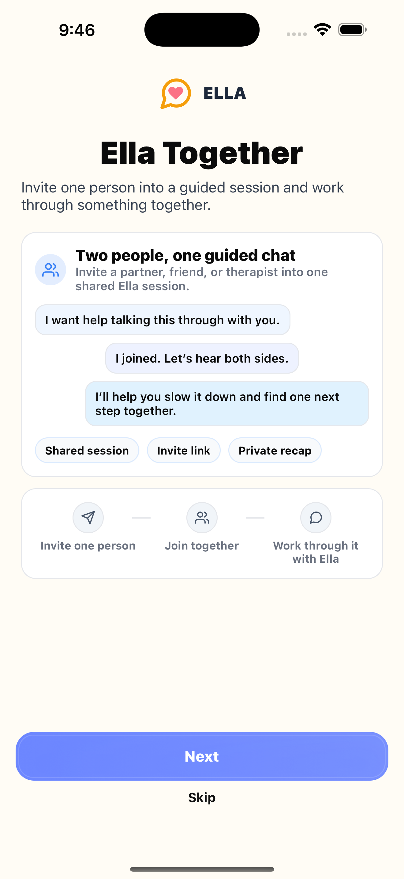 Ella Together onboarding screen